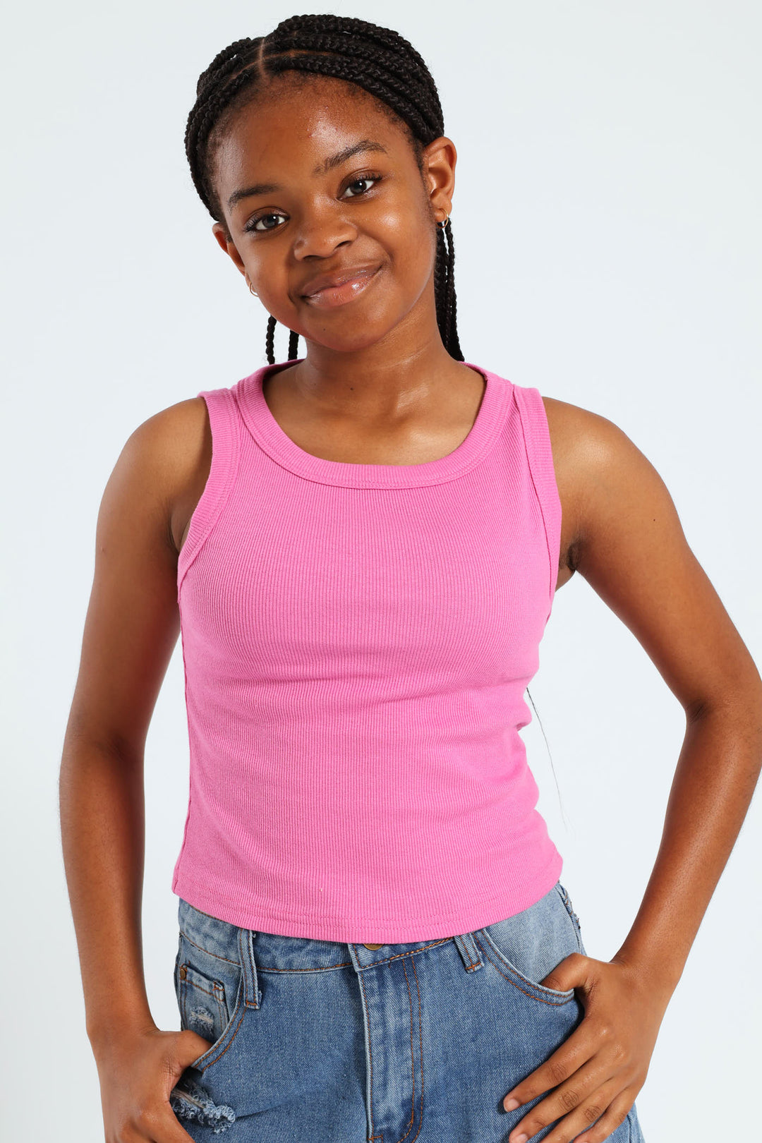 Girls Basic Rib Vest - Pink