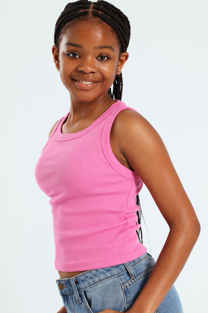 Girls Basic Rib Vest - Pink