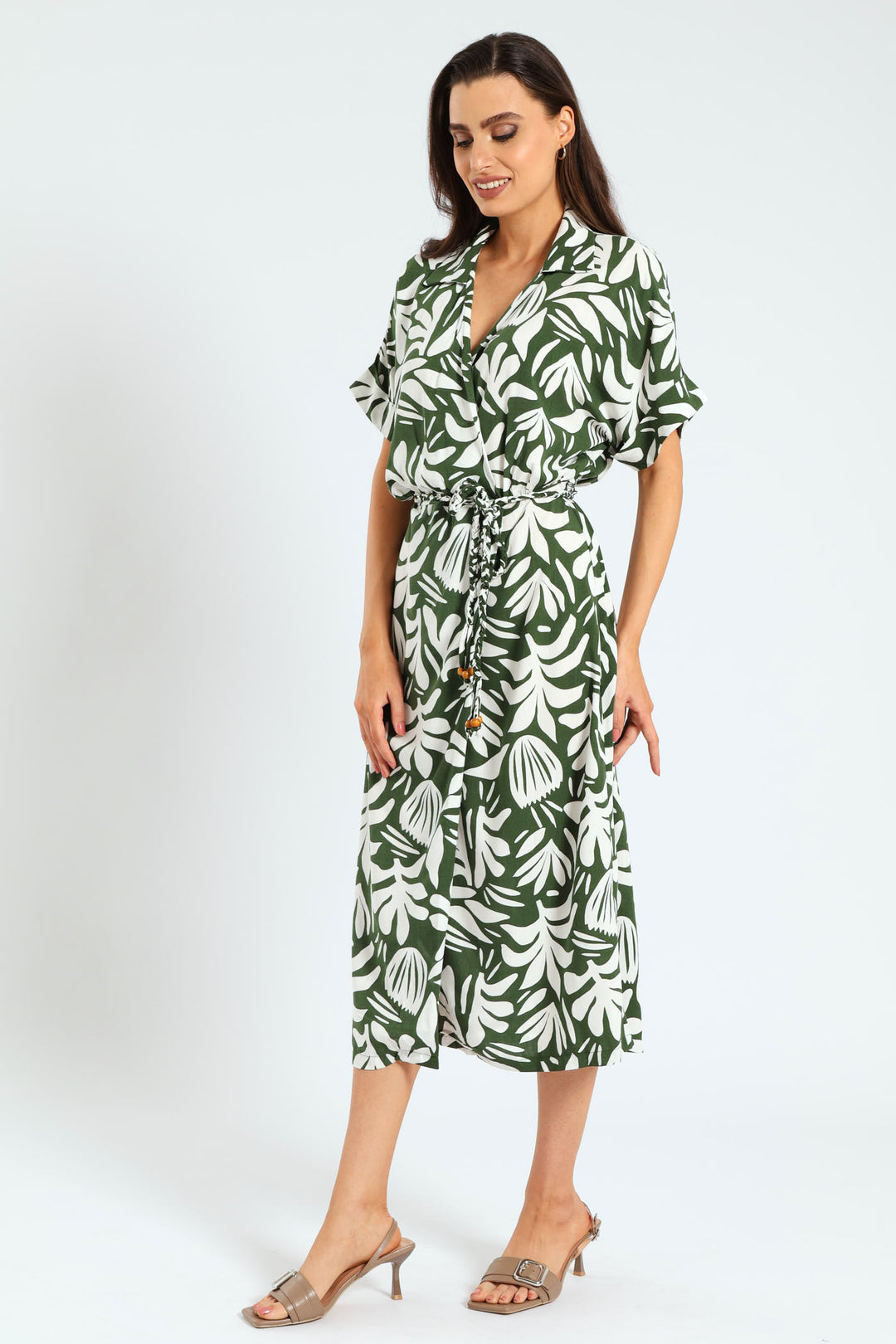 Collared Mock Wrap Dress - Hunter Green