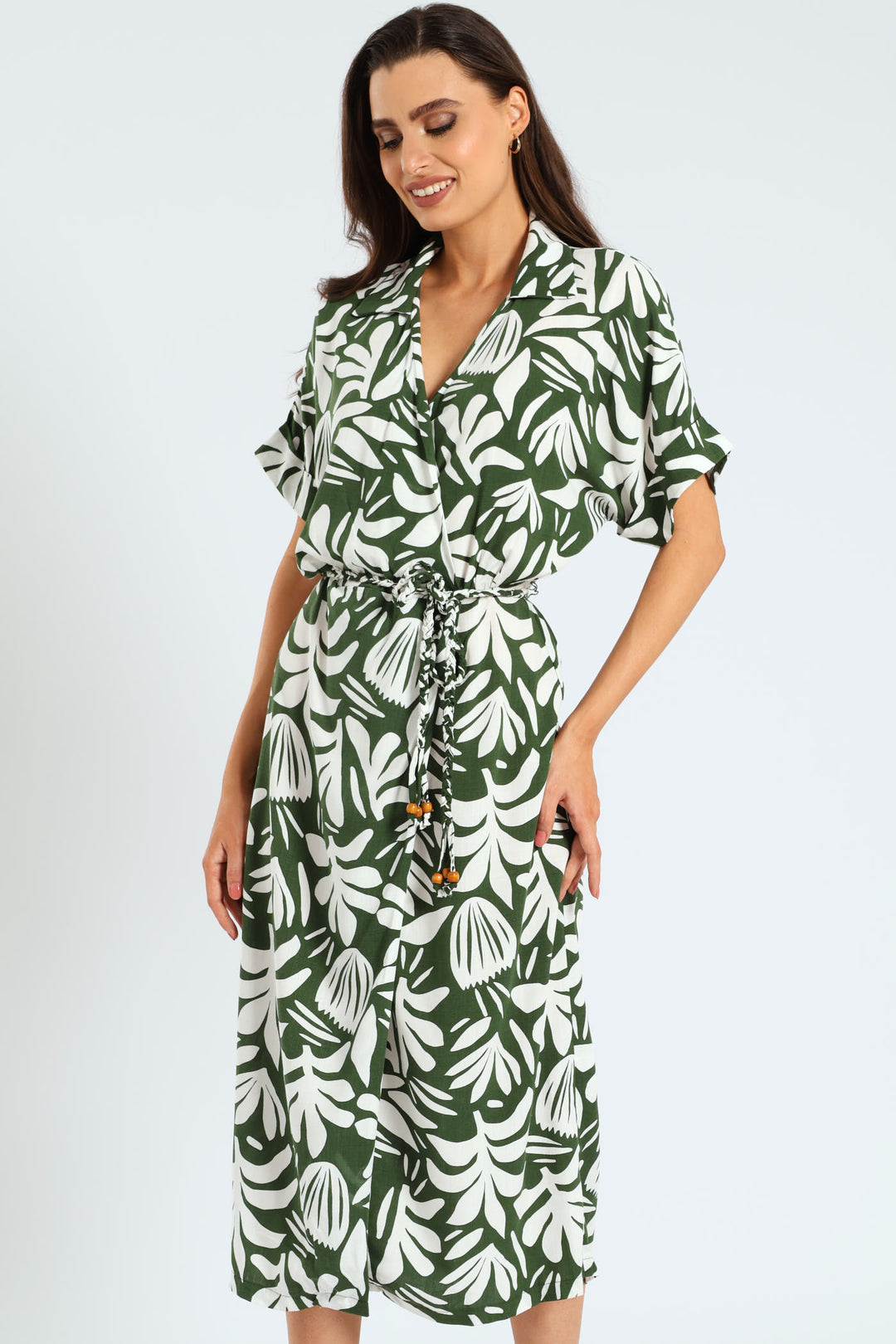 Collared Mock Wrap Dress - Hunter Green