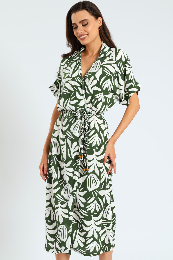 Collared Mock Wrap Dress - Hunter Green