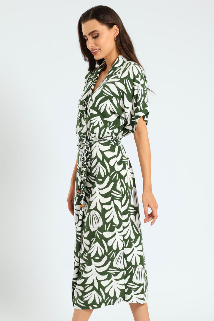 Collared Mock Wrap Dress - Hunter Green