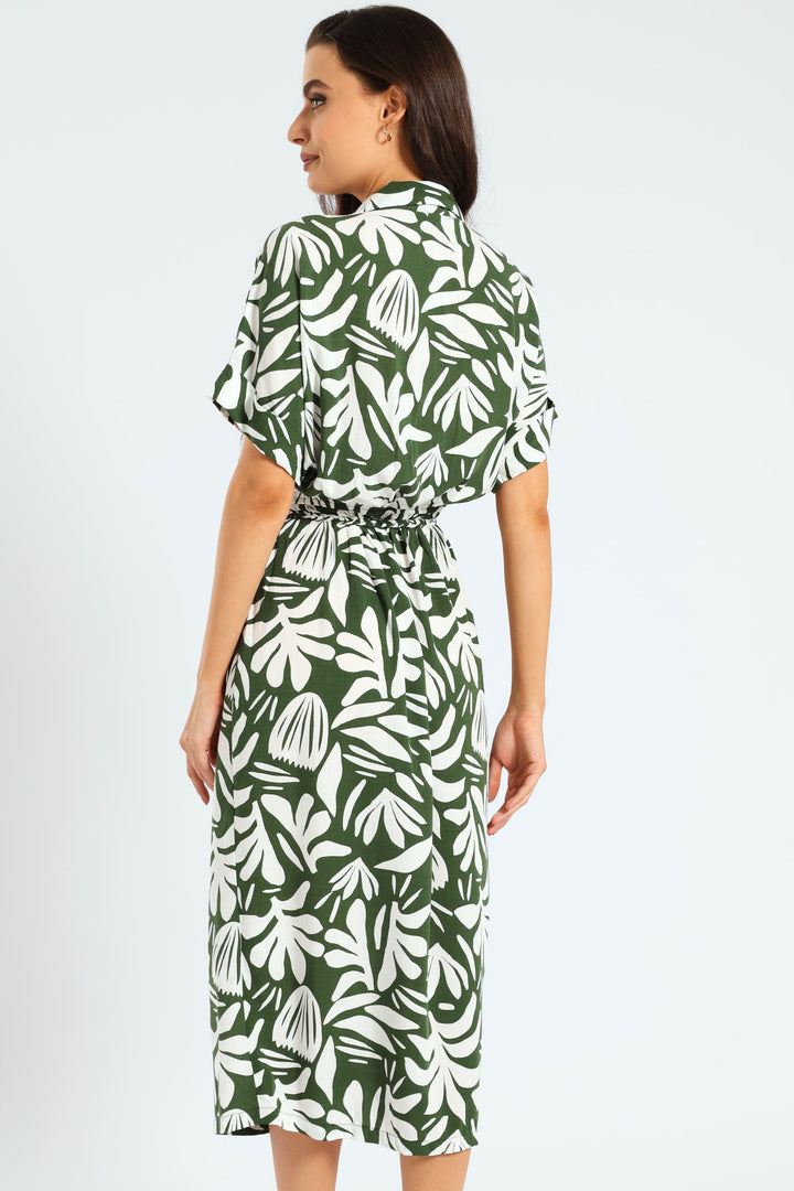 Collared Mock Wrap Dress - Hunter Green