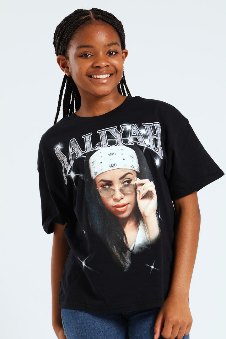 Girls Aaliyah Oversized Tee - Black