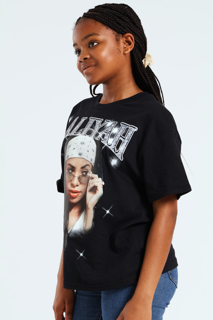 Girls Aaliyah Oversized Tee - Black