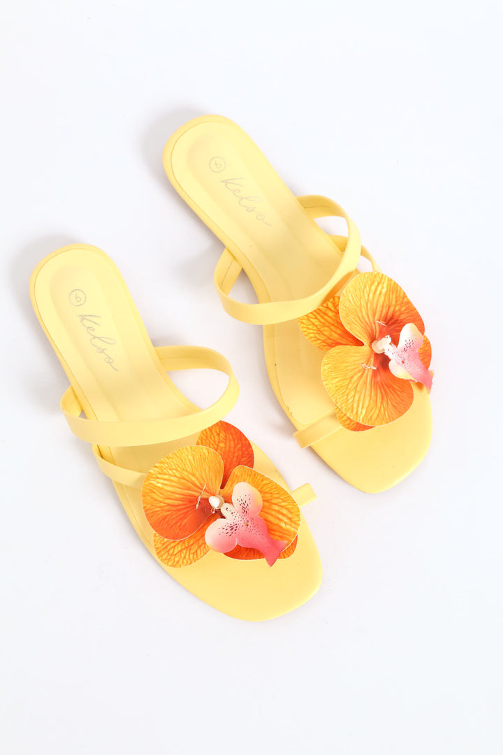 Orchid Flower Toe Post Sandal - Light Yellow
