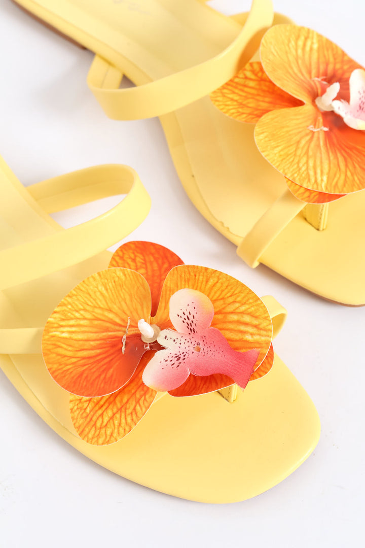 Orchid Flower Toe Post Sandal - Light Yellow