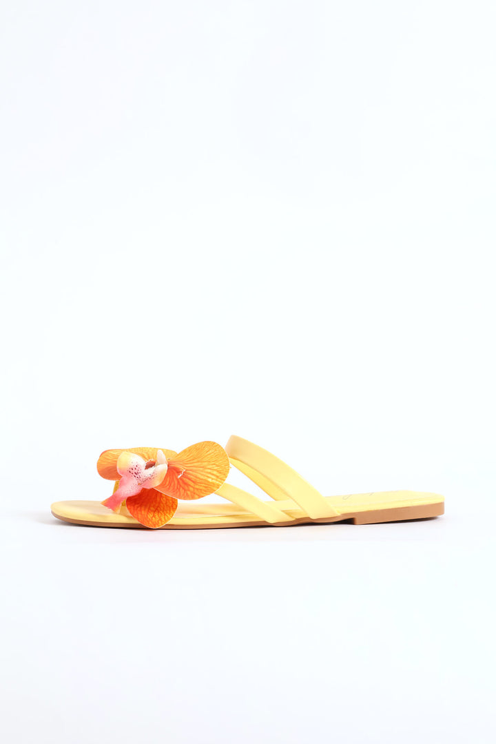 Orchid Flower Toe Post Sandal - Light Yellow