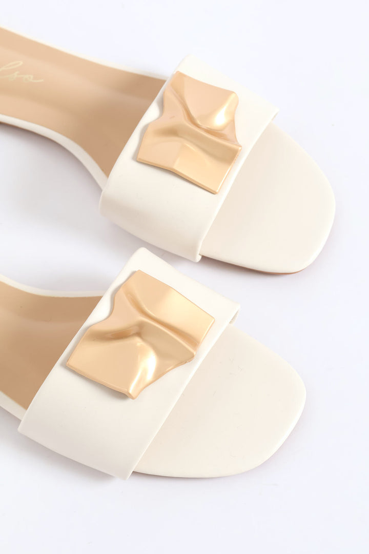 Hammered Trim Single Band Sandal - Off White