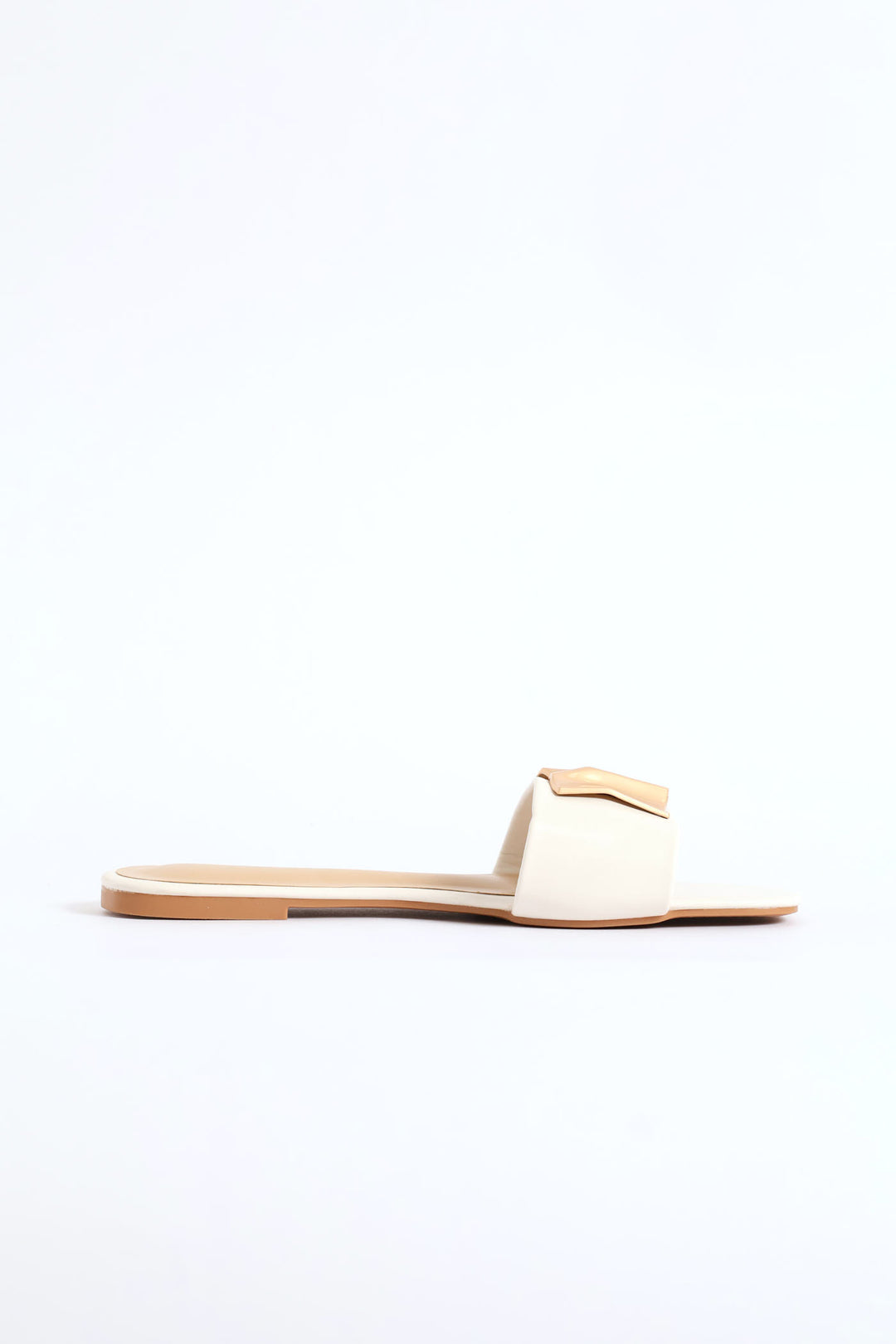 Hammered Trim Single Band Sandal - Off White