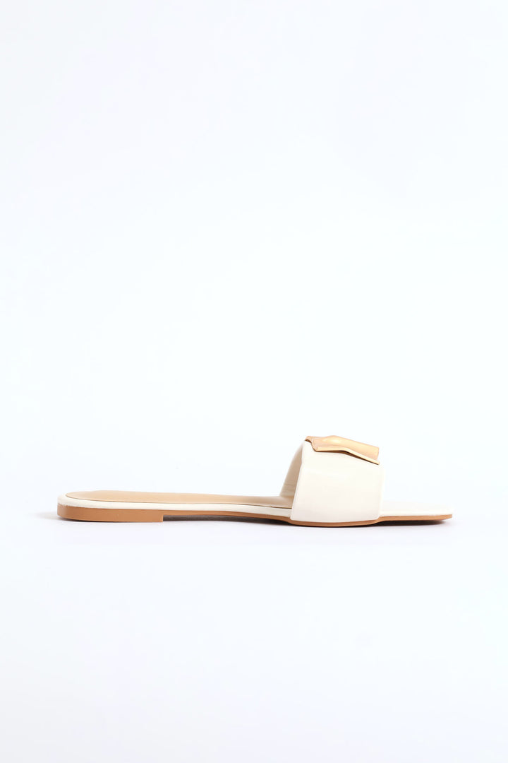 Hammered Trim Single Band Sandal - Off White