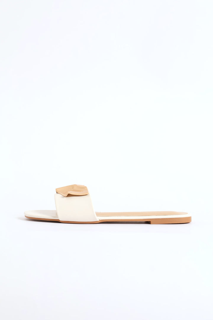 Hammered Trim Single Band Sandal - Off White