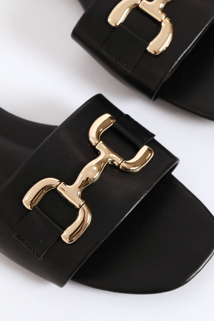 Metal D-Bar Single Band Mule Sandal - Black