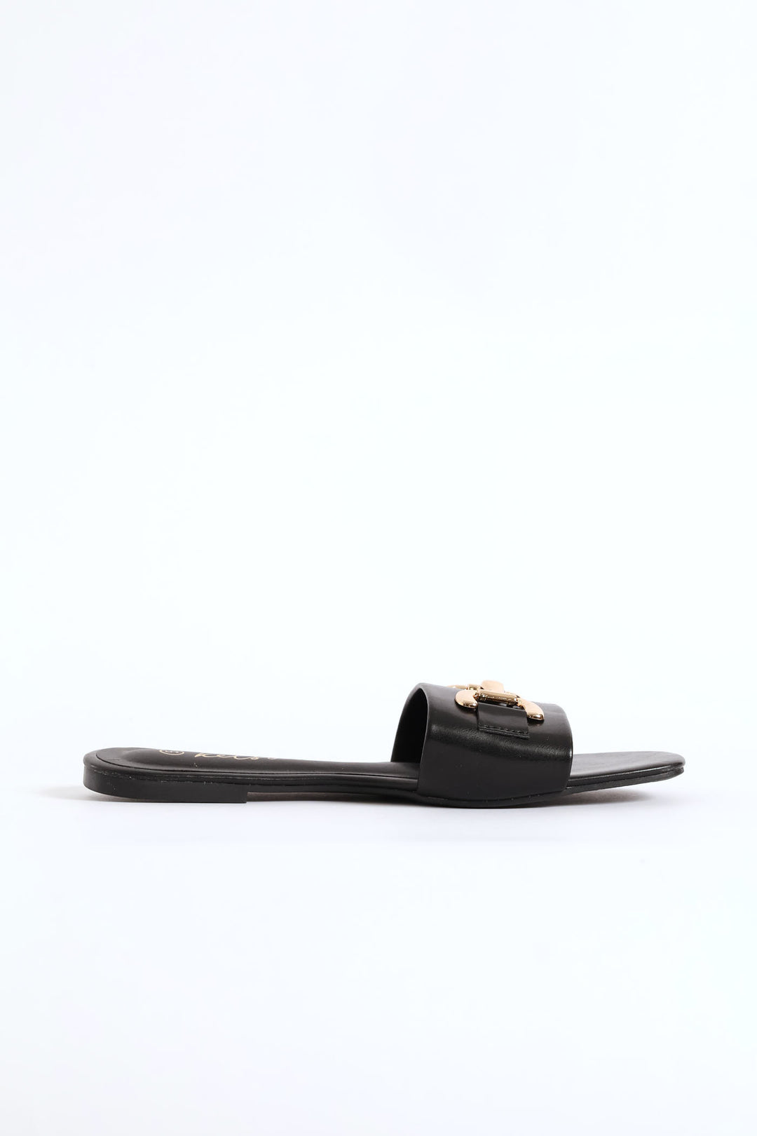 Metal D-Bar Single Band Mule Sandal - Black