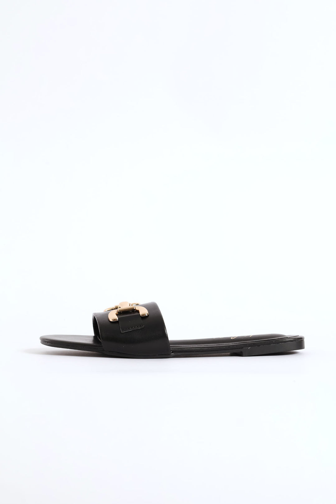 Metal D-Bar Single Band Mule Sandal - Black