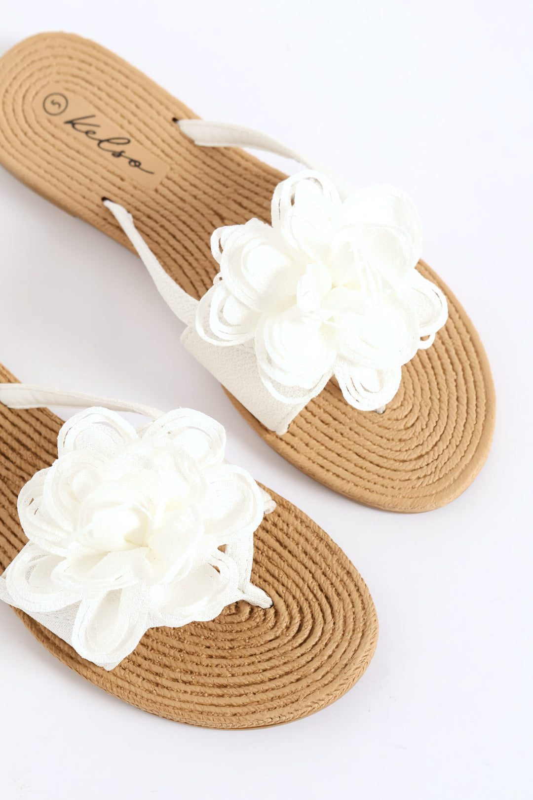 Big Flower Detail Thong Sandal - White