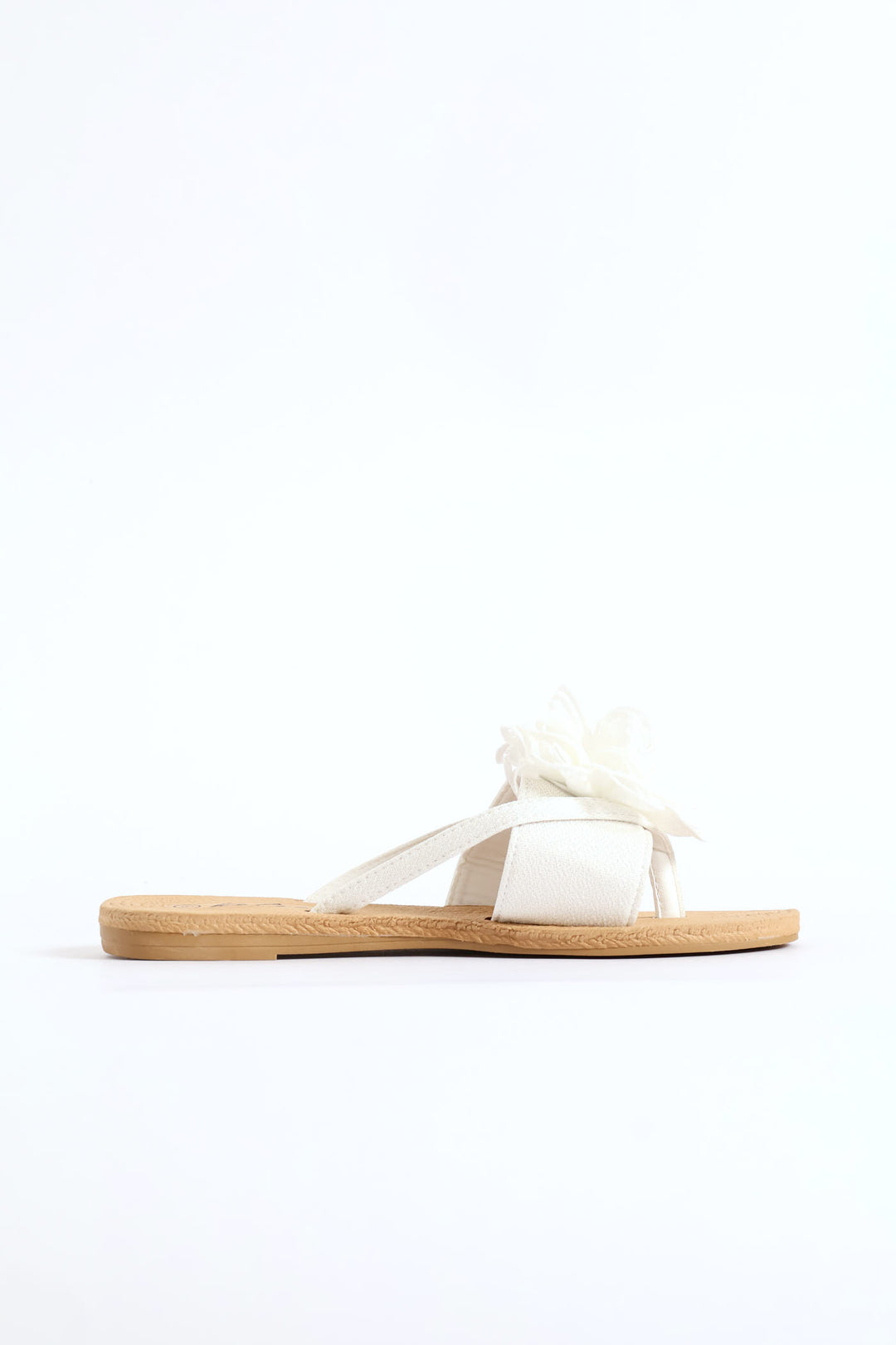 Big Flower Detail Thong Sandal - White