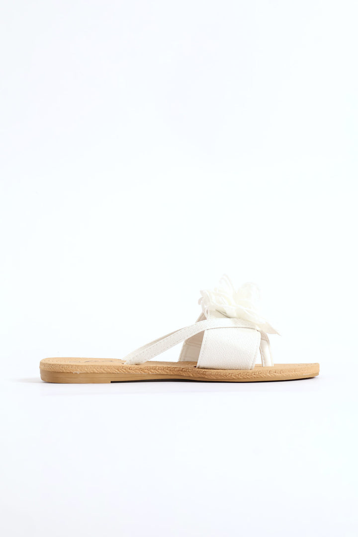 Big Flower Detail Thong Sandal - White