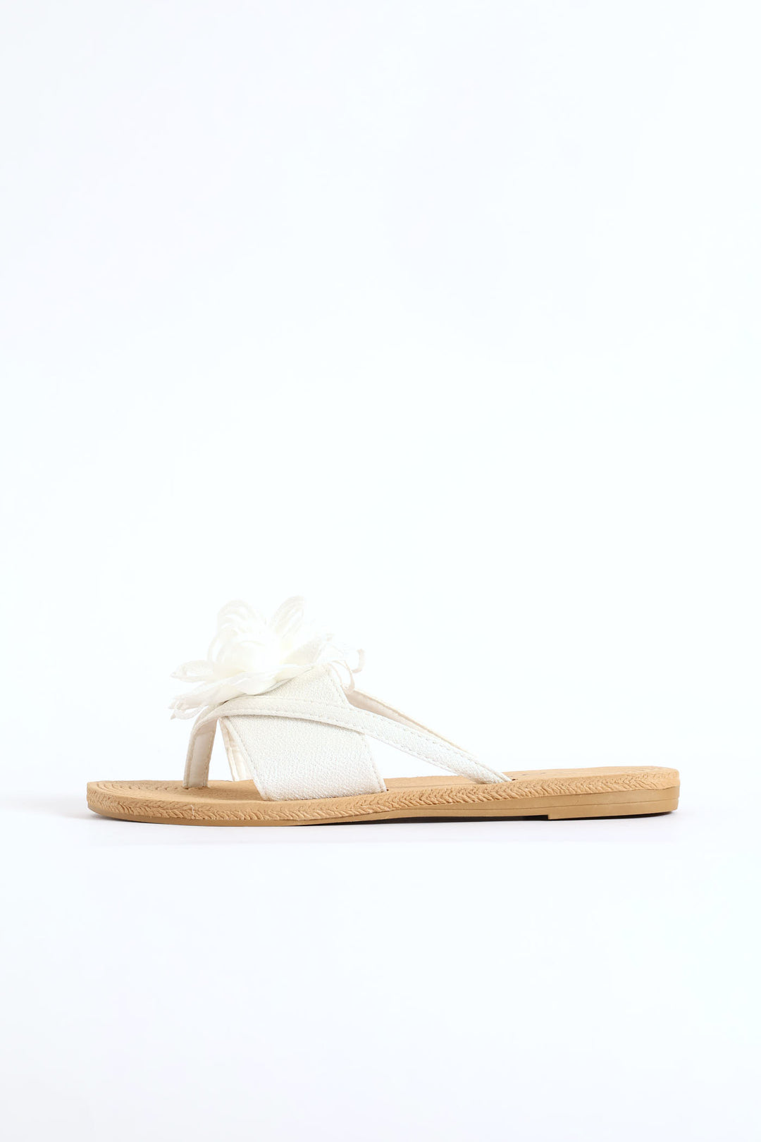 Big Flower Detail Thong Sandal - White