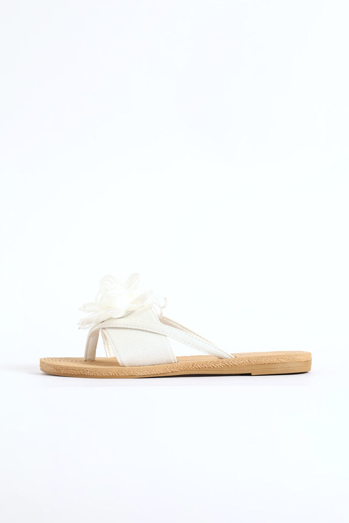 Big Flower Detail Thong Sandal - White