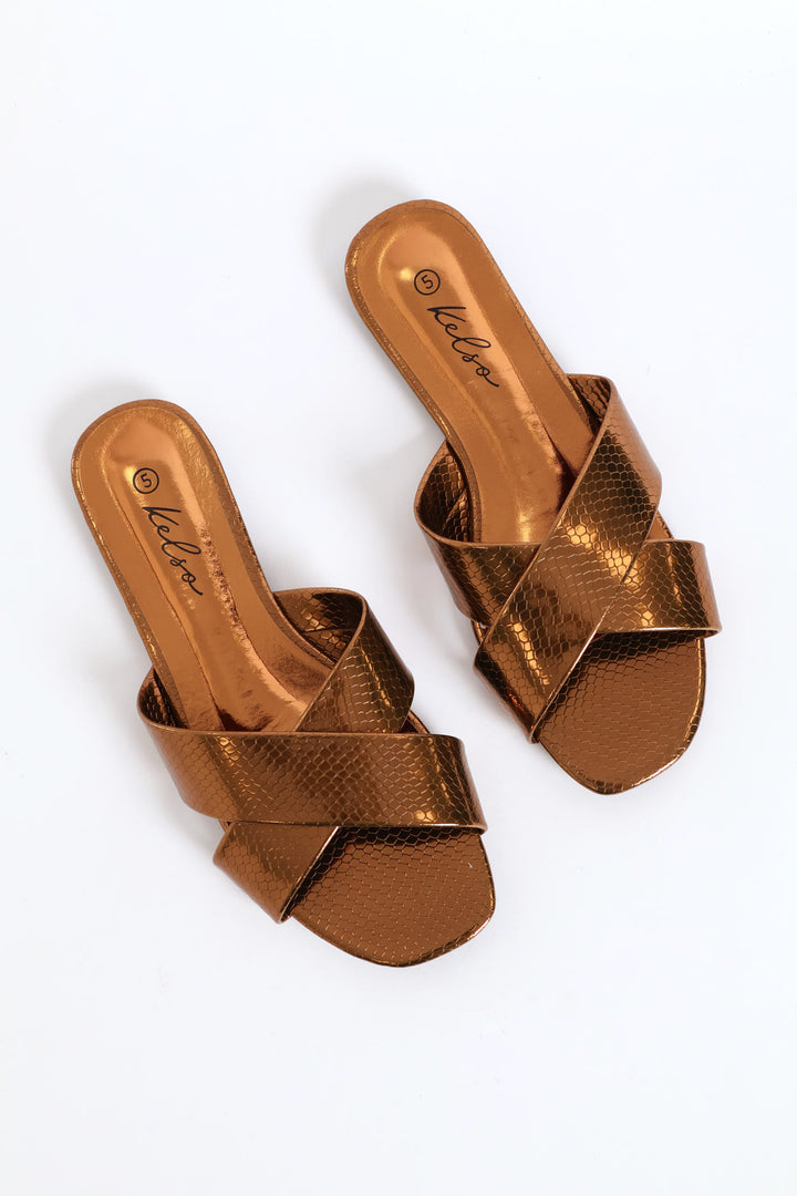 Medium Width Cross Strap Mule Sandal - Bronze