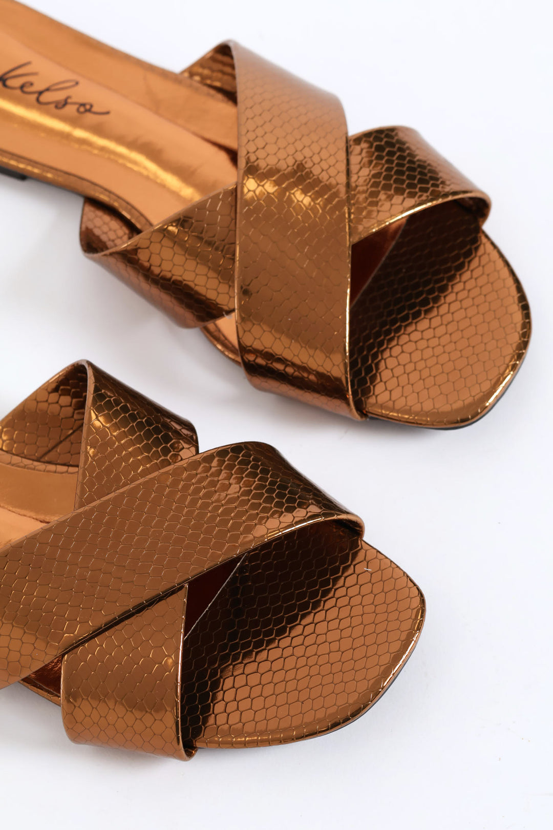 Medium Width Cross Strap Mule Sandal - Bronze