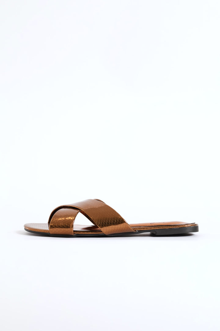 Medium Width Cross Strap Mule Sandal - Bronze