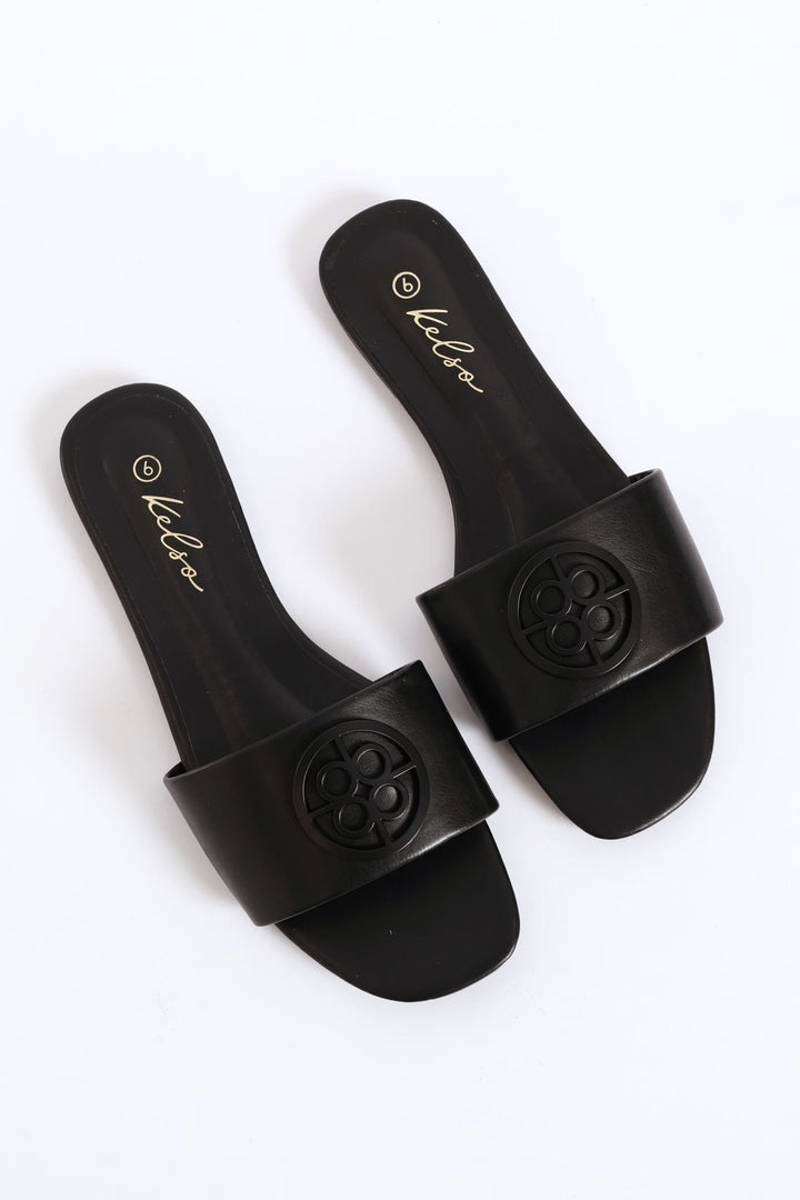 Trim Detail Single Band Mule Sandal - Black