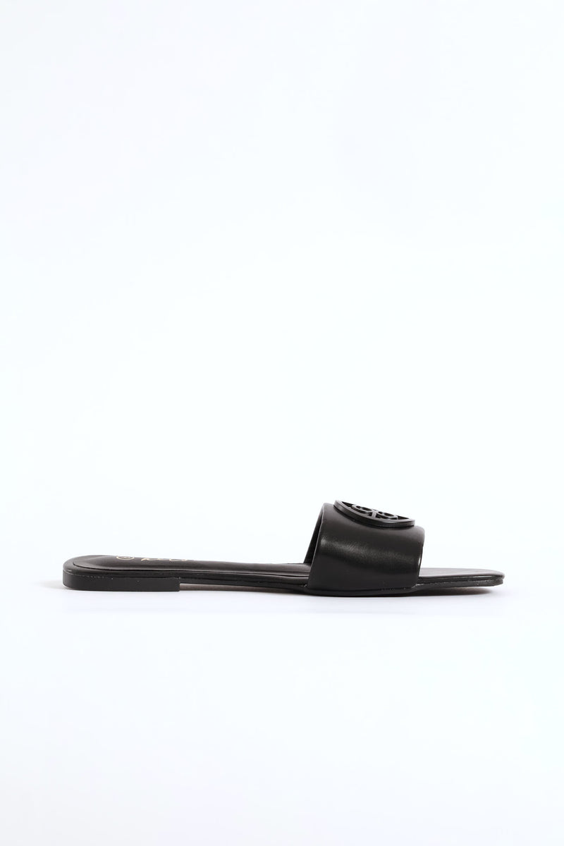 Trim Detail Single Band Mule Sandal - Black