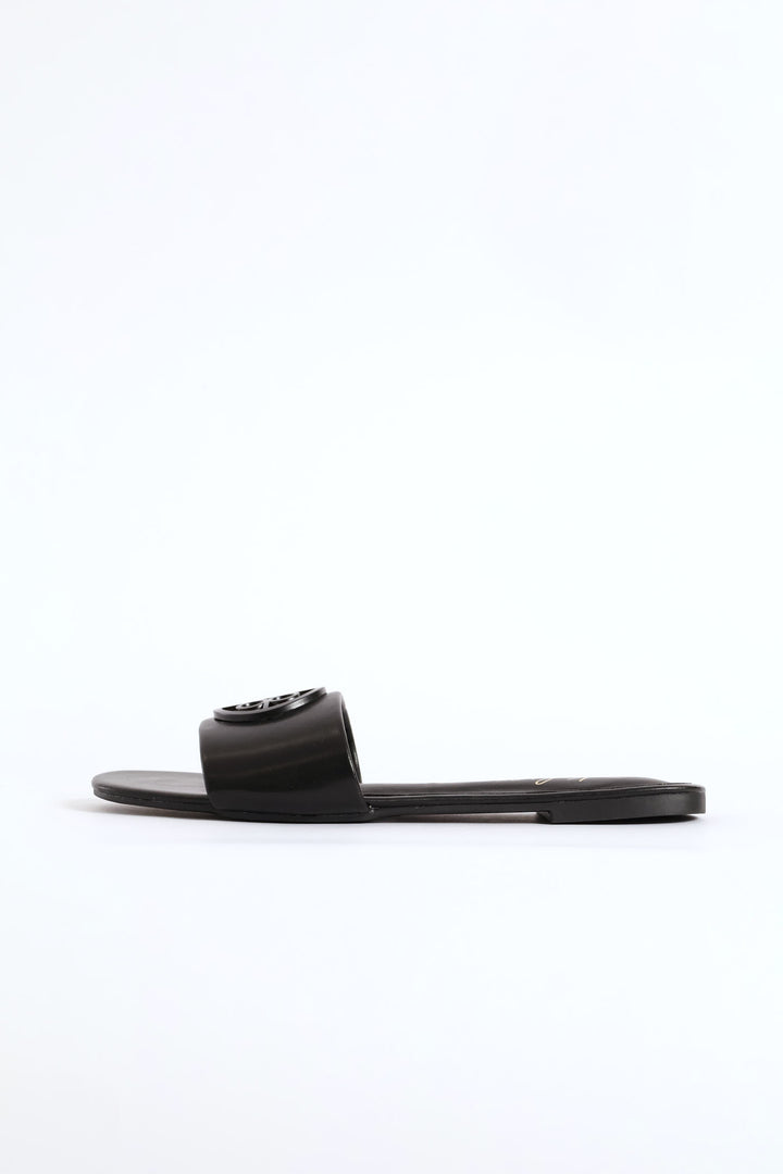 Trim Detail Single Band Mule Sandal - Black
