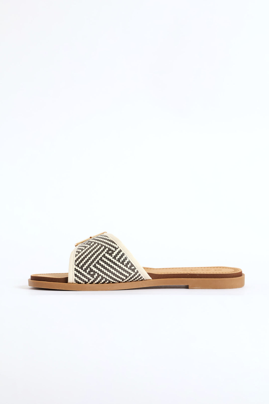 Single Band Buckle Detail Print Mule Sandal - Black/Beige