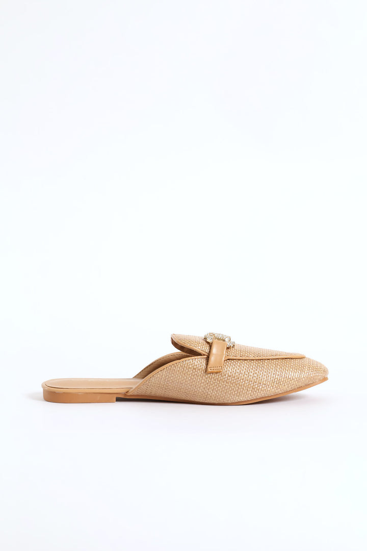 Raffia Trim Push In Loafer - Natural