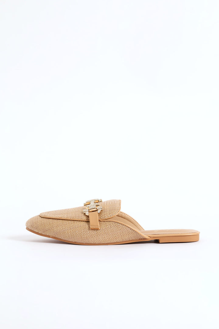 Raffia Trim Push In Loafer - Natural