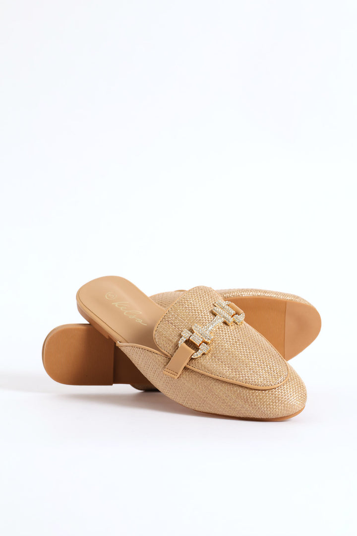 Raffia Trim Push In Loafer - Natural