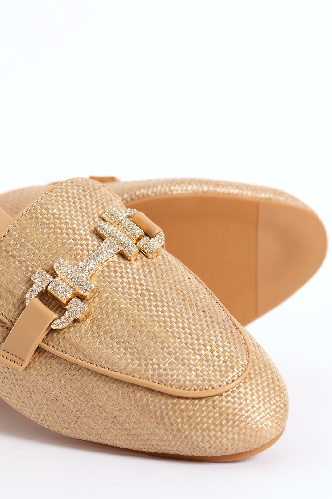 Raffia Trim Push In Loafer - Natural
