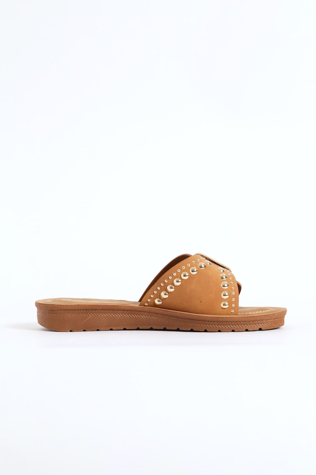 Buckle & Stud Detail Comfort Outsole Mule Sandal - Tan