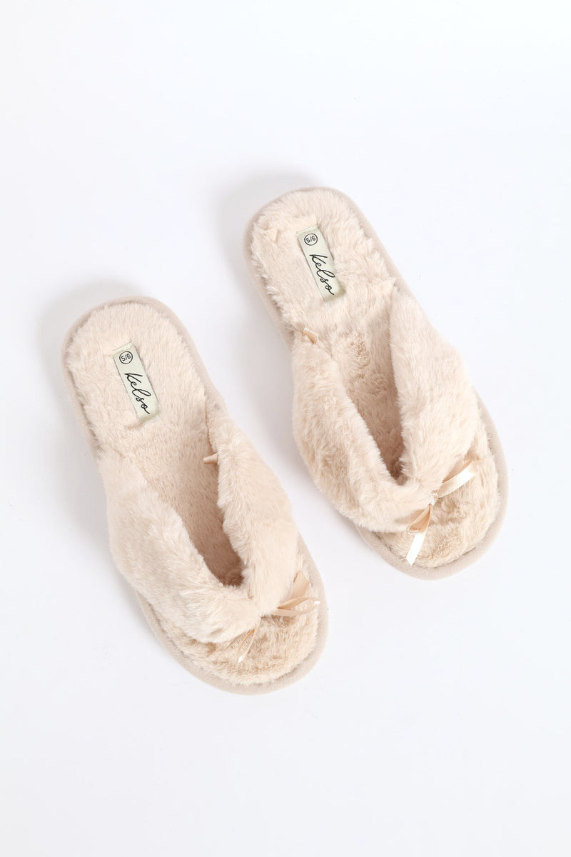 Plush Thong Slipper - Stone