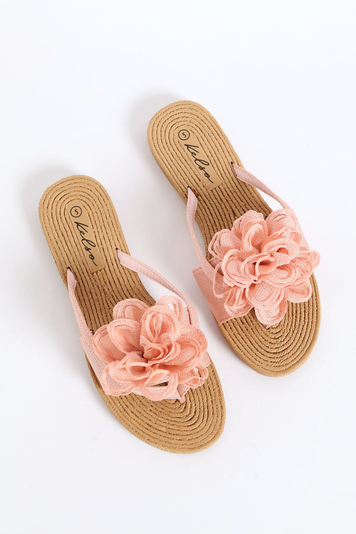 Big Flower Detail Thong Sandal - Blush