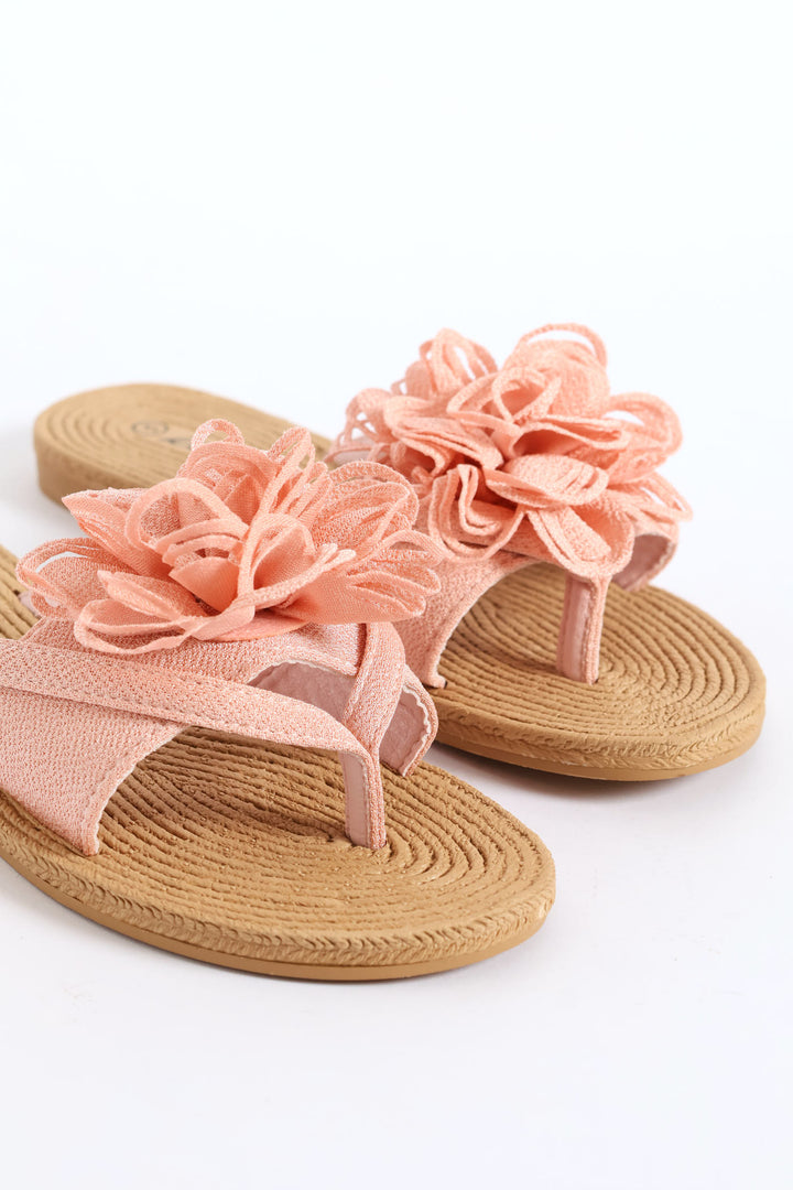 Big Flower Detail Thong Sandal - Blush