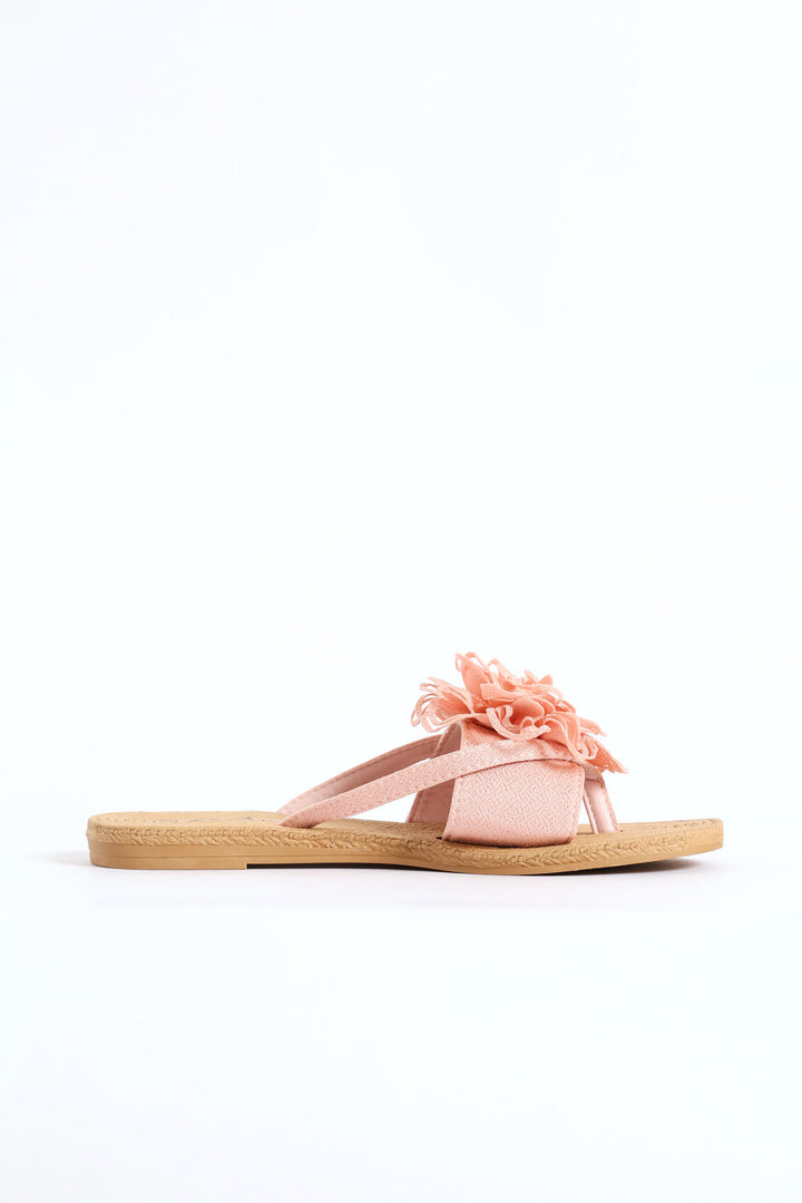 Big Flower Detail Thong Sandal - Blush