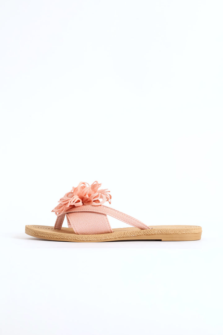 Big Flower Detail Thong Sandal - Blush