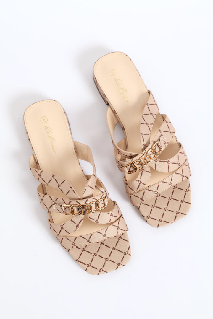 Chain Detail Double Band Mule Sandal - Natural