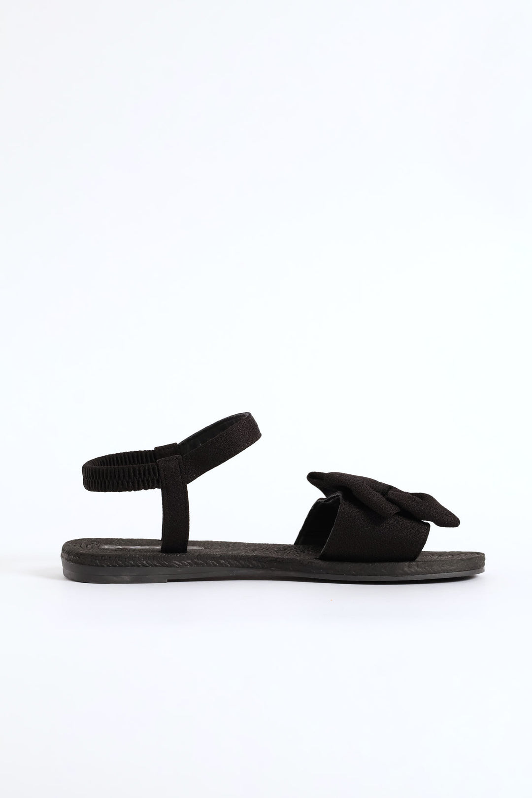 Elasticated Ankle Strap Bow Single Band Sandal  - Black