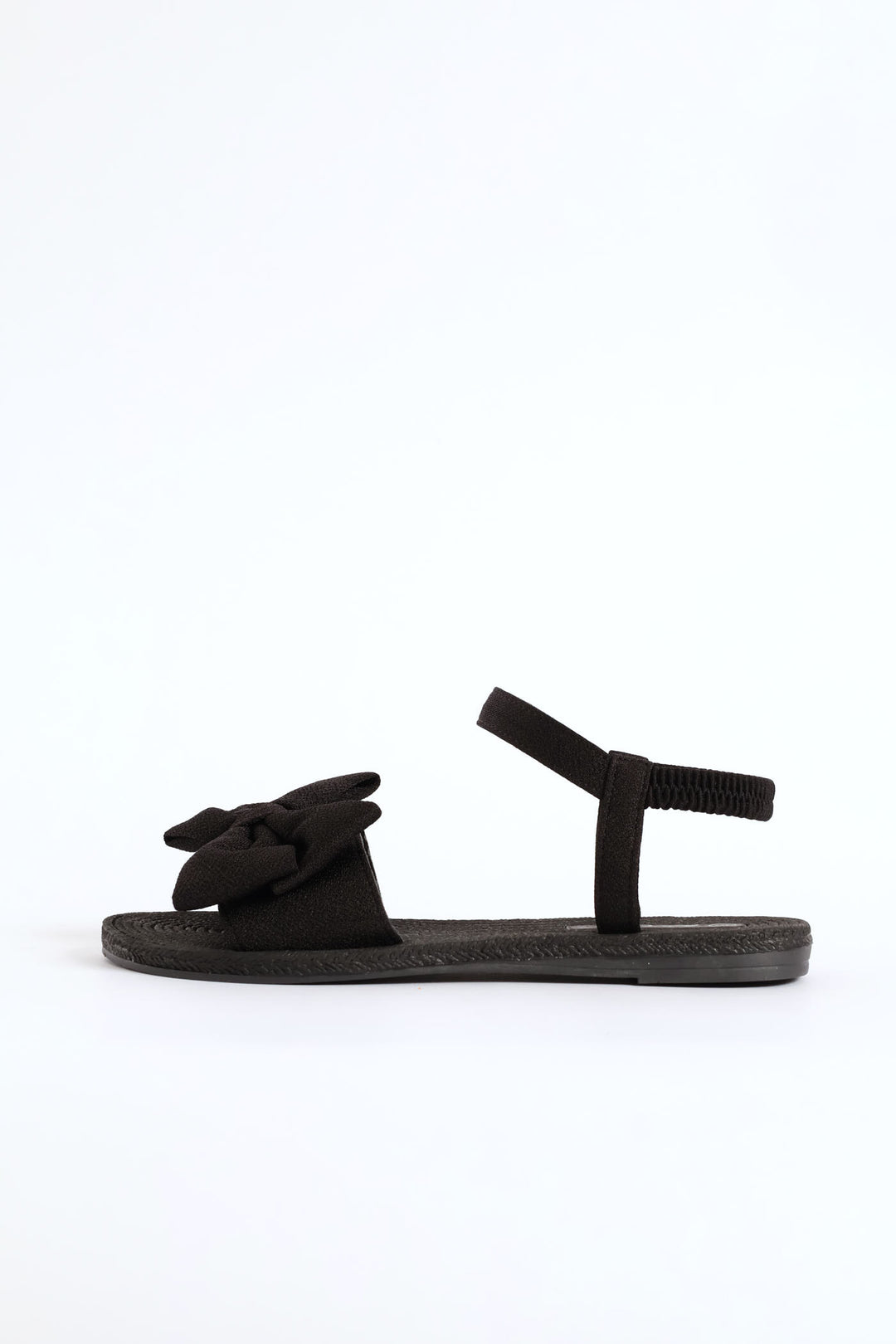 Elasticated Ankle Strap Bow Single Band Sandal  - Black