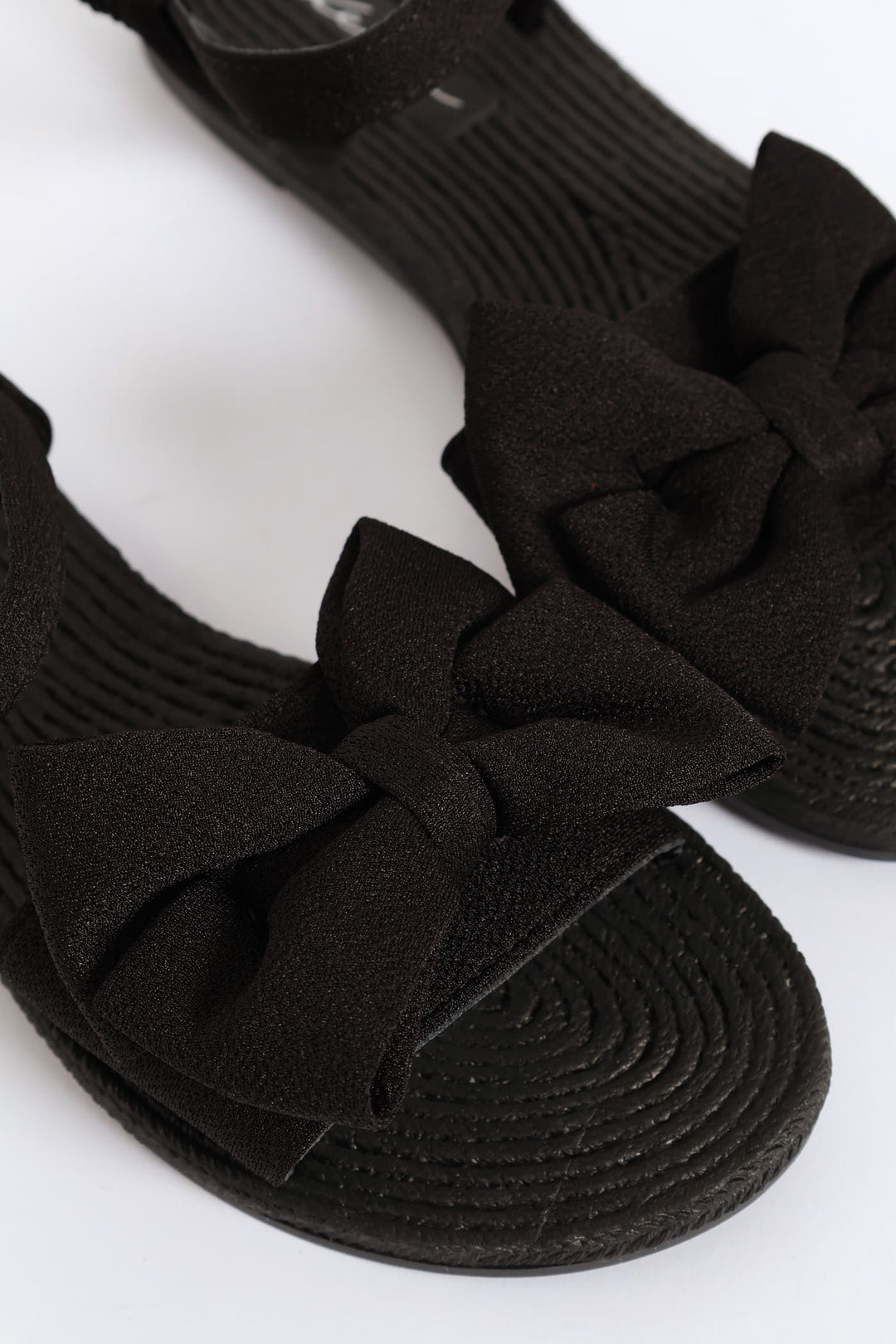 Elasticated Ankle Strap Bow Single Band Sandal  - Black