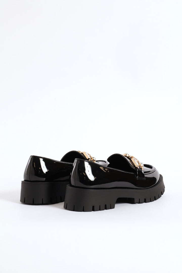Jewel Trim Chunky Loafer - Black
