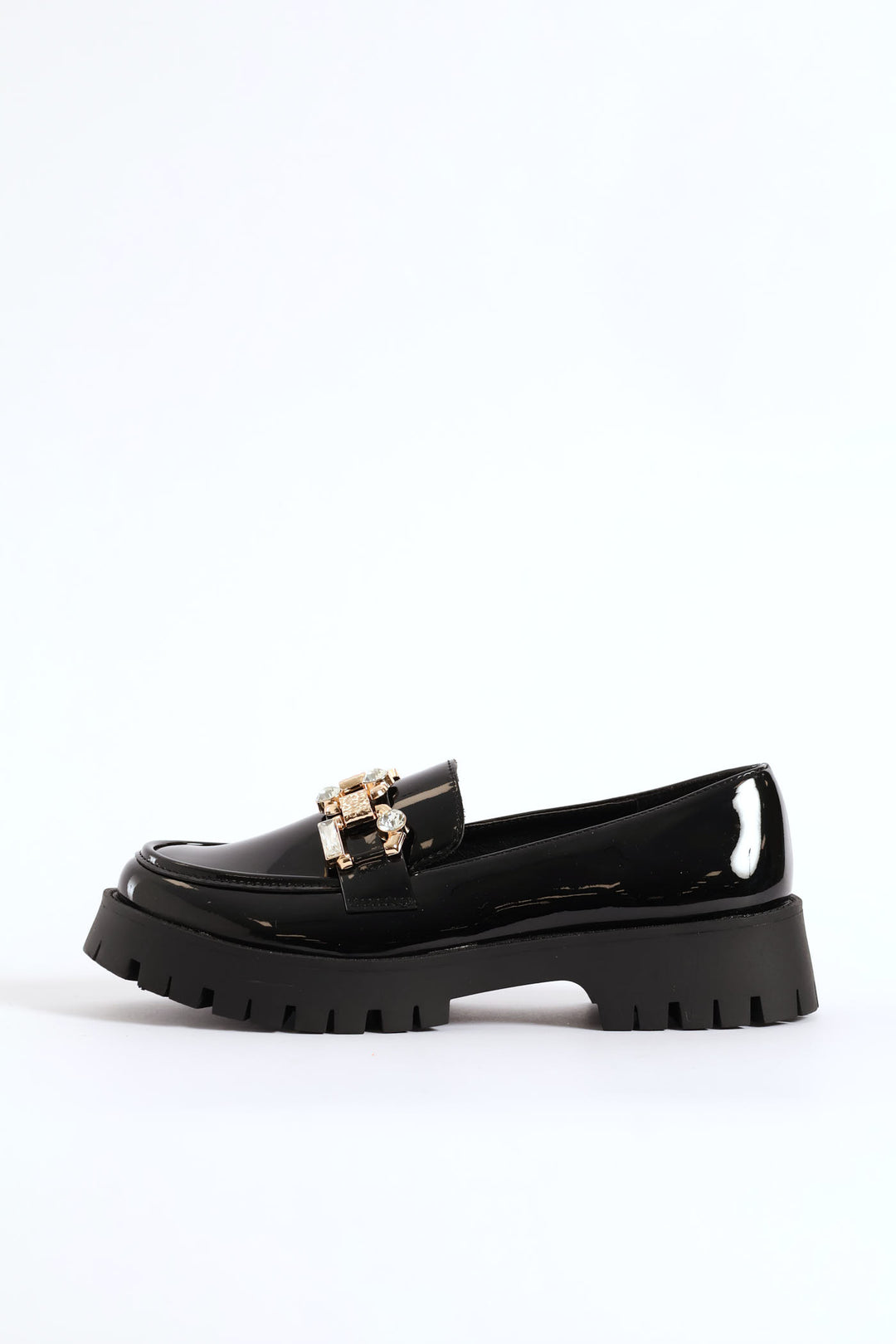 Jewel Trim Chunky Loafer - Black