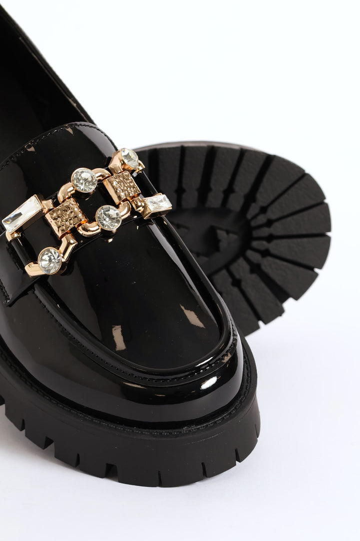 Jewel Trim Chunky Loafer - Black
