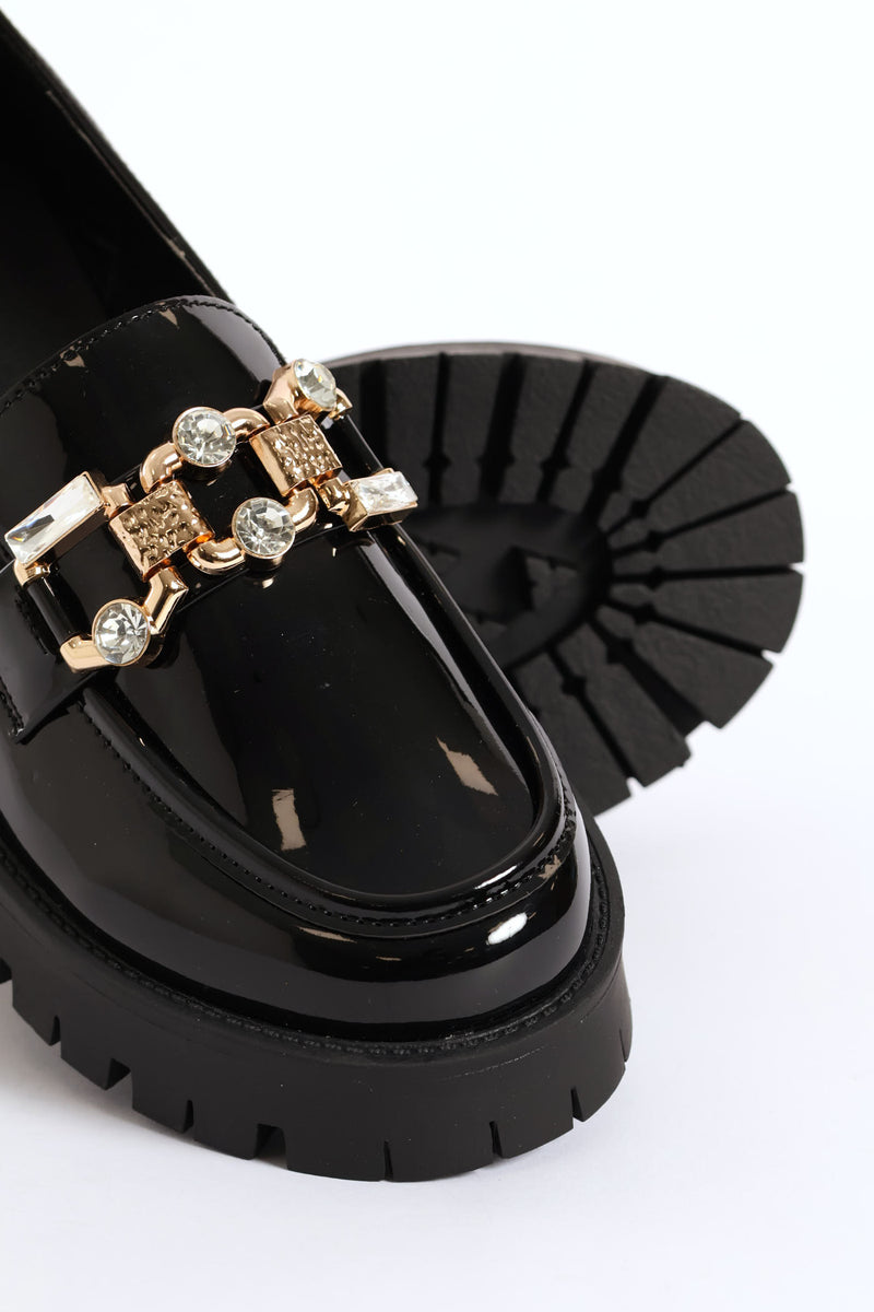 Jewel Trim Chunky Loafer - Black