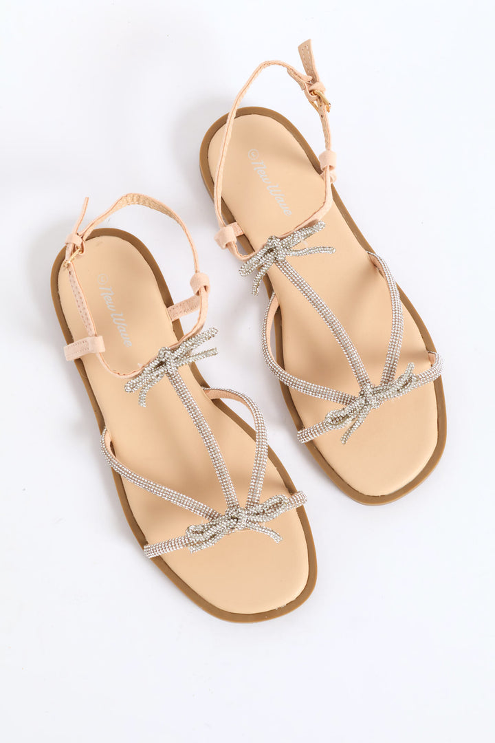 Girls Diamante Bow Sandal - Nude